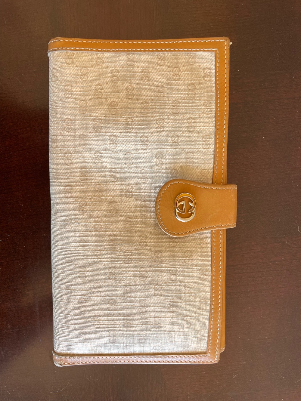 Vintage Gucci Tan Leather & Ivory Canvas Wallet